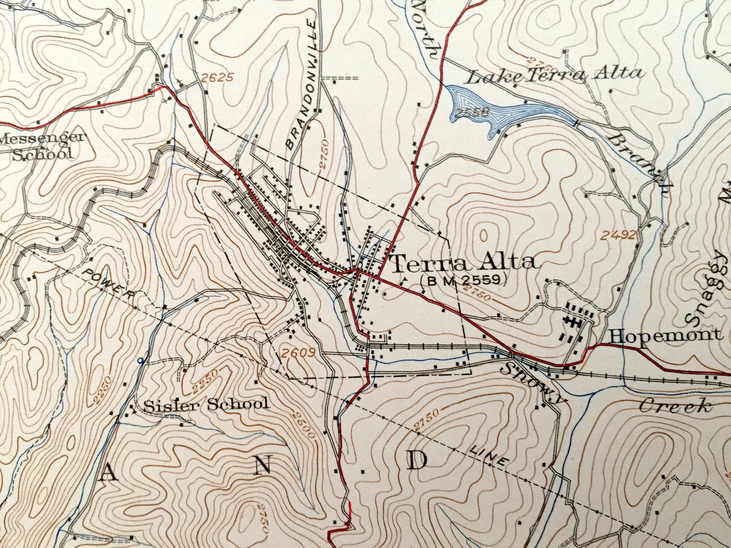 Antique Kingwood, West Virginia 1925 US Geological Survey Topographic Map – Preston County, Manown, Snider, Manheim, Freeport Amboy Erwin WV