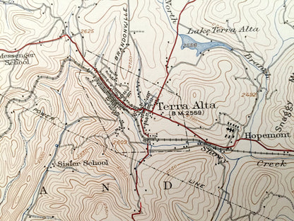 Antique Kingwood, West Virginia 1925 US Geological Survey Topographic Map – Preston County, Manown, Snider, Manheim, Freeport Amboy Erwin WV