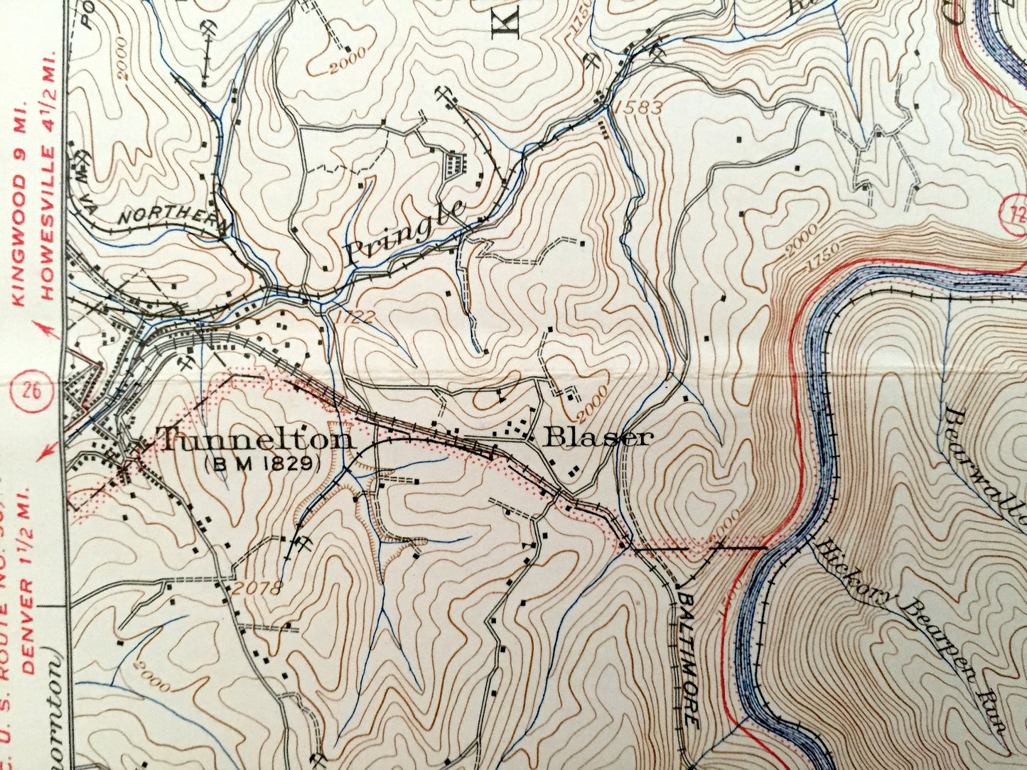 Antique Kingwood, West Virginia 1925 US Geological Survey Topographic Map – Preston County, Manown, Snider, Manheim, Freeport Amboy Erwin WV