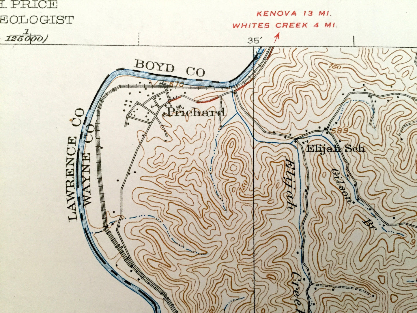 Antique Louisa, West Virginia 1939 US Geological Survey Topographic Map – Lawrence County, Pharaoh, Butler, Merideth, Effie, Minnow Springs