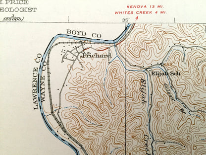 Antique Louisa, West Virginia 1939 US Geological Survey Topographic Map – Lawrence County, Pharaoh, Butler, Merideth, Effie, Minnow Springs