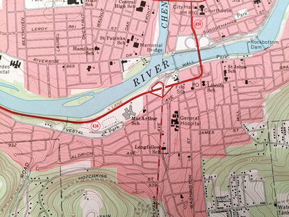 Antique Binghamton West, New York 1968 US Geological Survey Topographic Map – Broome County, Willow Point, Hawleyton, Park Terrace, SUNY, NY