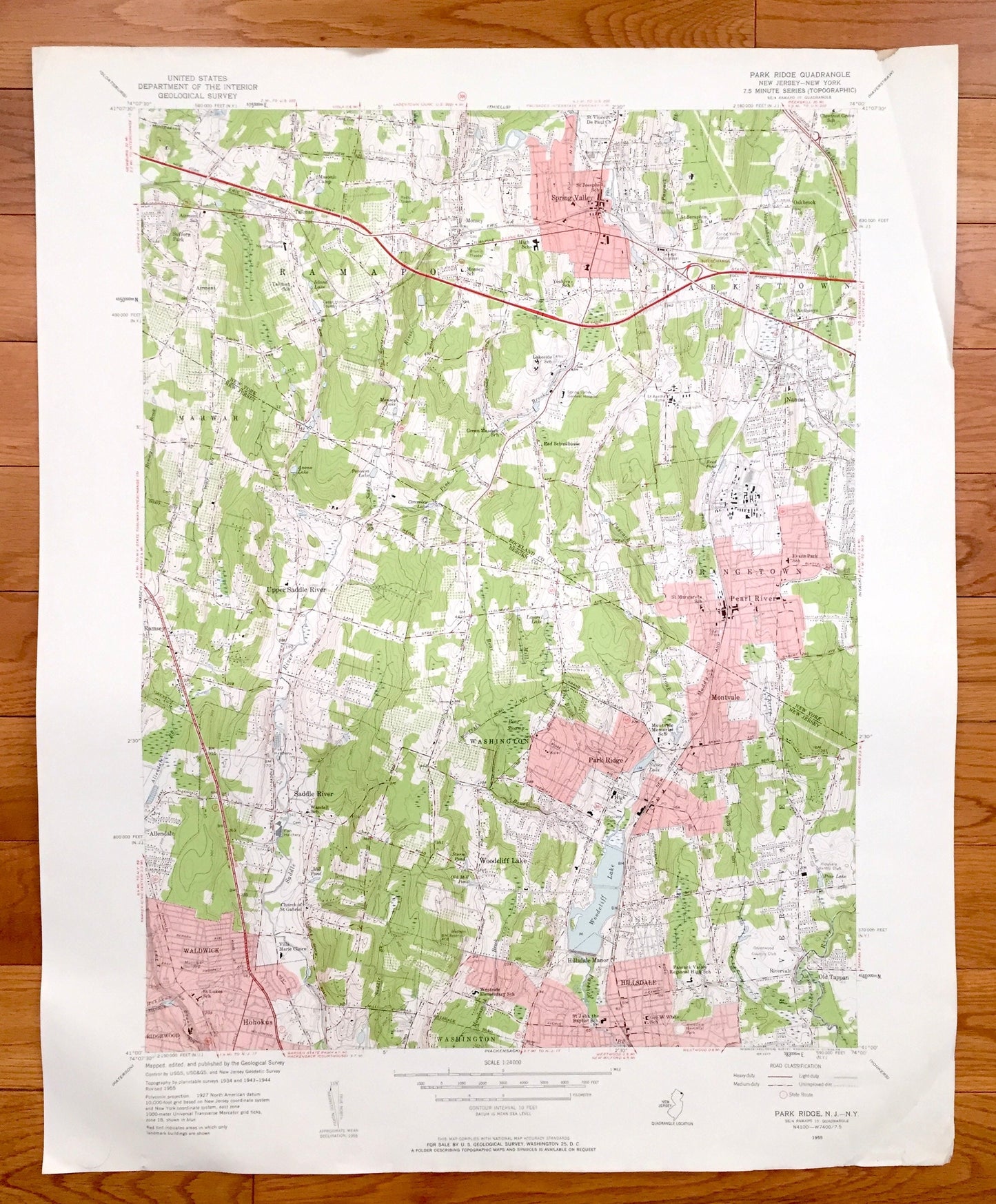 Antique Park Ridge, New Jersey 1955 US Geological Survey Topographic Map – Spring Valley, Monsey, Montvale, Saddle River Ramapo New York NJ