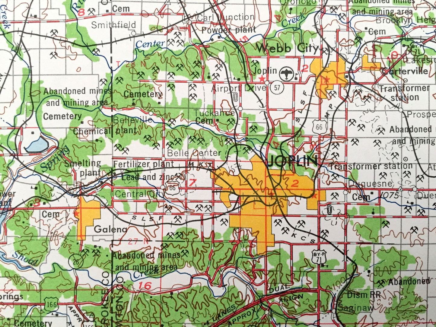 Antique Joplin, Missouri 1959 US Geological Survey Topographic Map – Webb City, Carthage, Sarcoxie, Jasper, Golden City Lamar Carterville MO