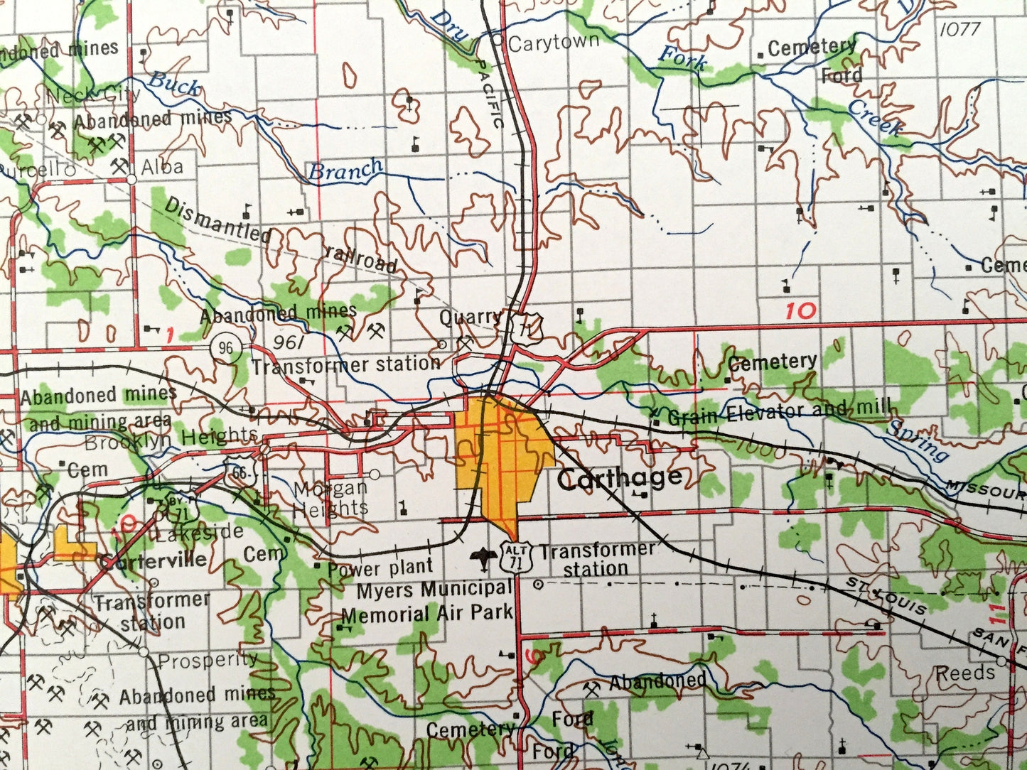 Antique Joplin, Missouri 1959 US Geological Survey Topographic Map – Webb City, Carthage, Sarcoxie, Jasper, Golden City Lamar Carterville MO