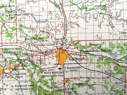 Antique Joplin, Missouri 1959 US Geological Survey Topographic Map – Webb City, Carthage, Sarcoxie, Jasper, Golden City Lamar Carterville MO