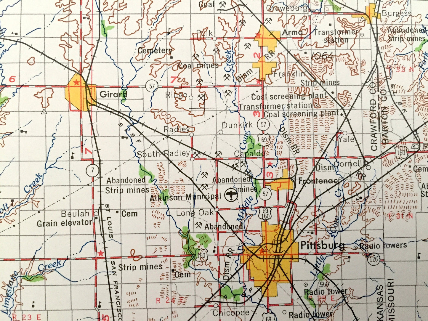 Antique Joplin, Missouri 1959 US Geological Survey Topographic Map – Webb City, Carthage, Sarcoxie, Jasper, Golden City Lamar Carterville MO