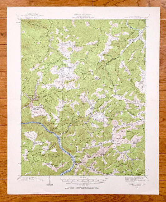 Antique Meadow Creek, West Virginia 1912 US Geological Survey Topographic Map – Summers County, Red Spring, Pittman, Hemlock, Laurel WV