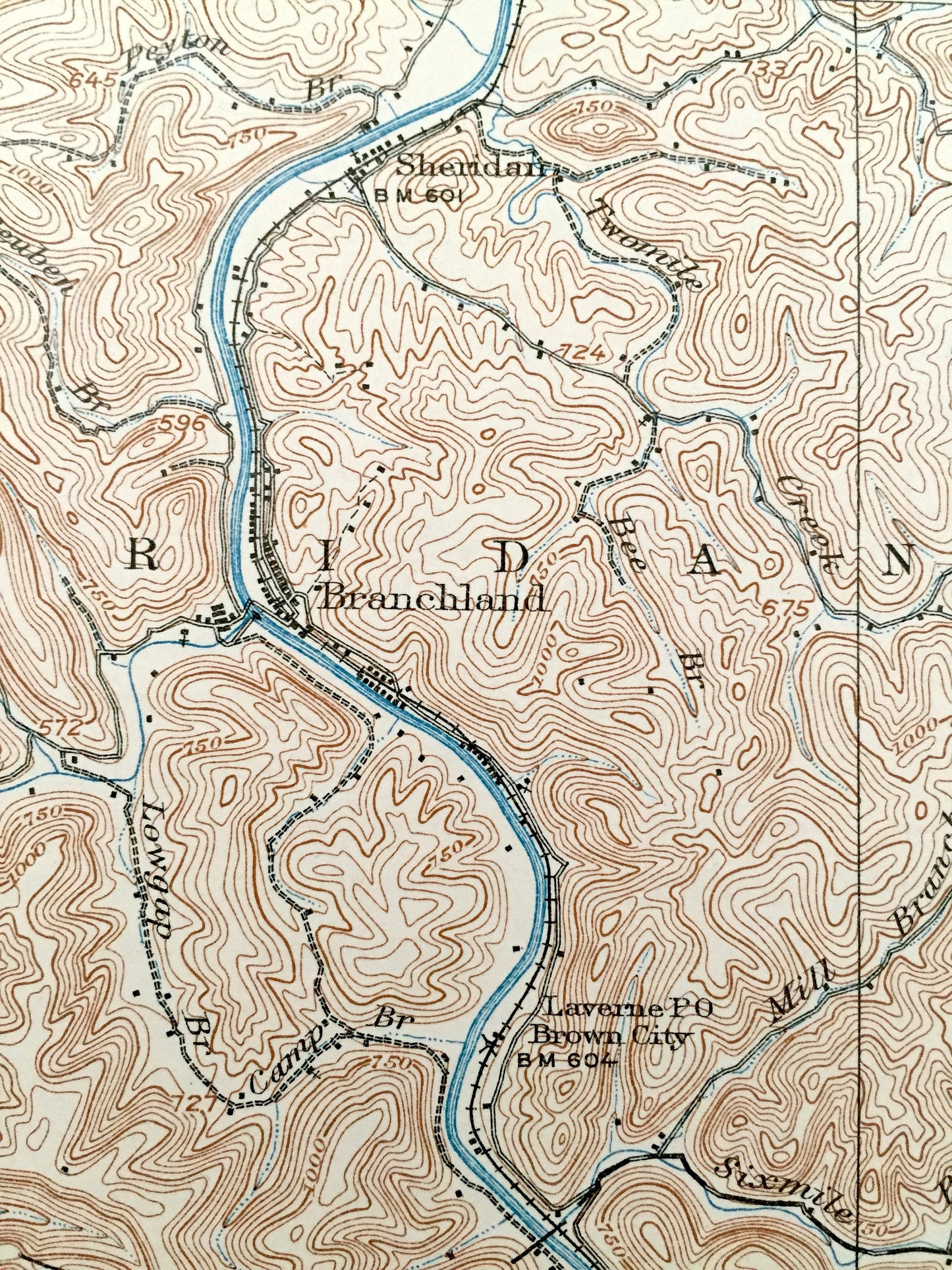 Antique Midkiff, West Virginia 1909 US Geological Survey Topographic Map – Lincoln County, Laverne, Brown City, Carroll, Palermo WV
