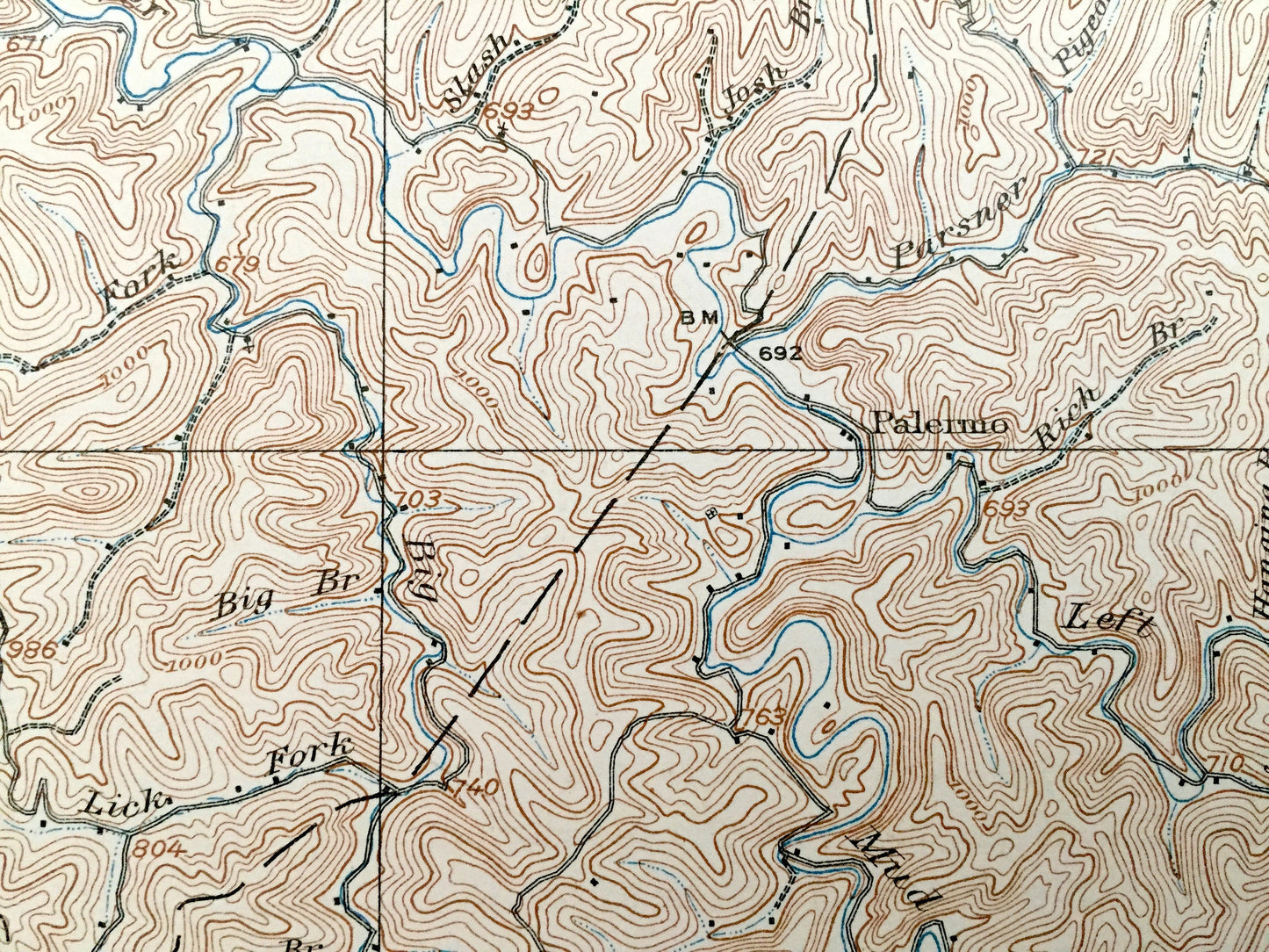 Antique Midkiff, West Virginia 1909 US Geological Survey Topographic Map – Lincoln County, Laverne, Brown City, Carroll, Palermo WV