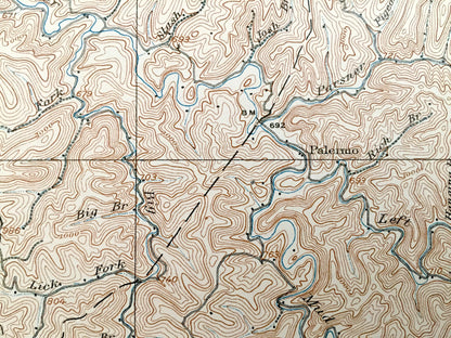 Antique Midkiff, West Virginia 1909 US Geological Survey Topographic Map – Lincoln County, Laverne, Brown City, Carroll, Palermo WV