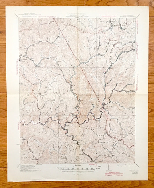 Antique Mullens, West Virginia 1927 US Geological Survey Topographic Map – Wyoming County, Elmore, Sophia, Oceana, McAlpin Lester Vanwood WV