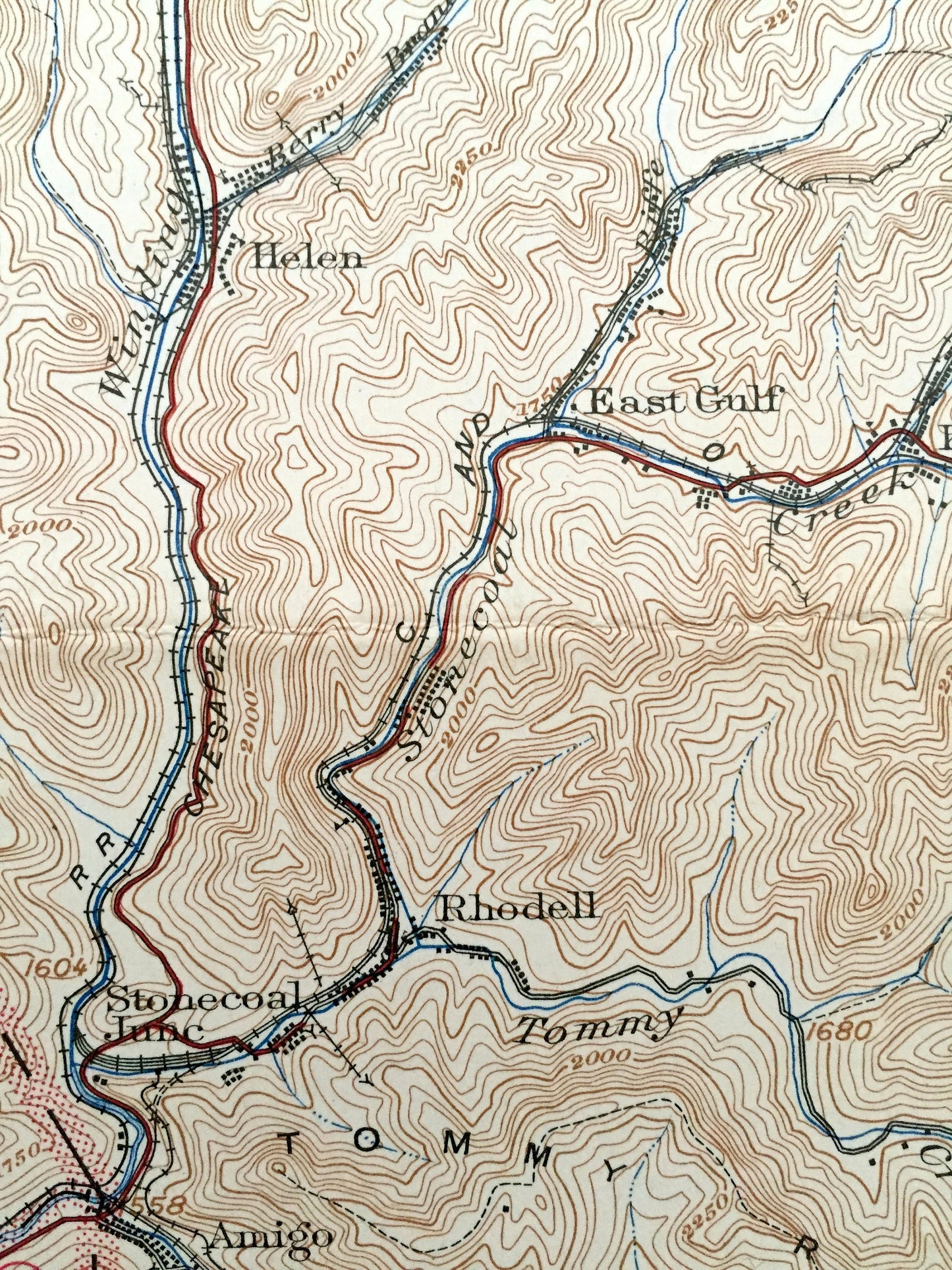 Antique Mullens, West Virginia 1927 US Geological Survey Topographic Map – Wyoming County, Elmore, Sophia, Oceana, McAlpin Lester Vanwood WV