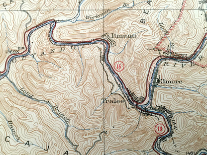 Antique Mullens, West Virginia 1927 US Geological Survey Topographic Map – Wyoming County, Elmore, Sophia, Oceana, McAlpin Lester Vanwood WV