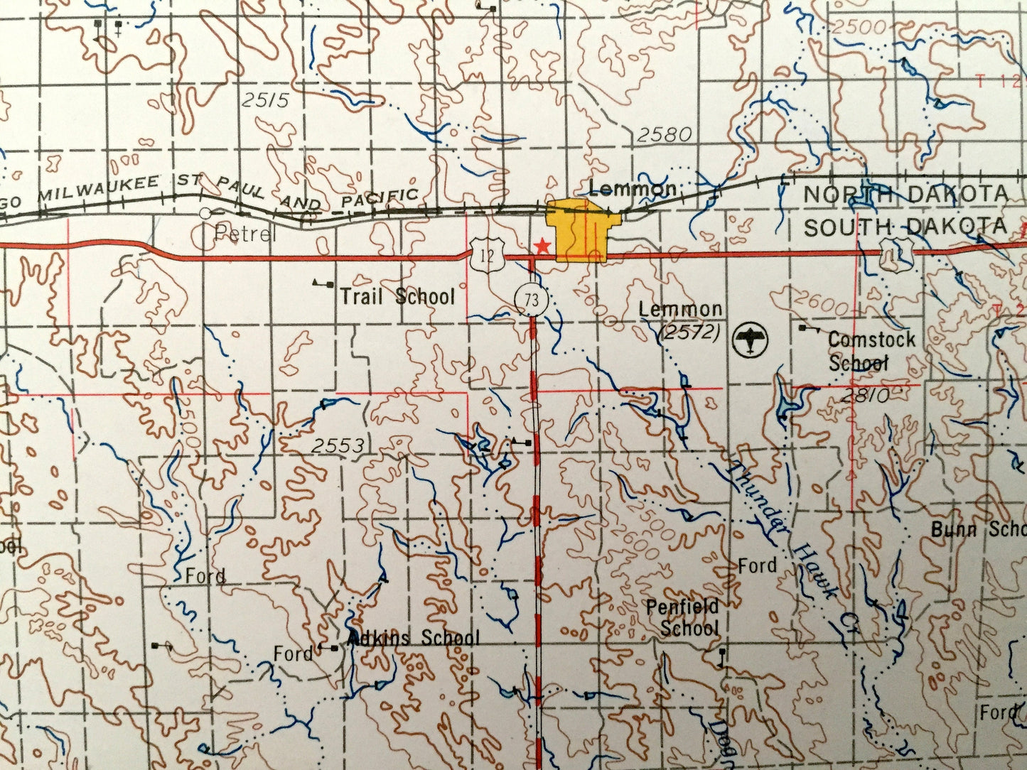 Antique Lemmon, South Dakota 1954 US Geological Survey Topographic Map – Custer National Forest, Moreau River, Buffalo, Ludlow, Shadehill SD