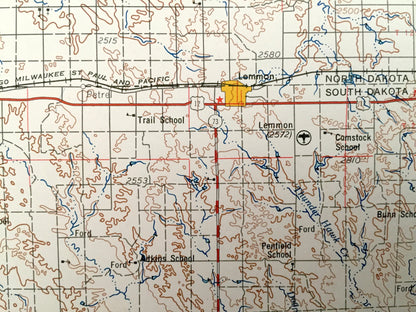 Antique Lemmon, South Dakota 1954 US Geological Survey Topographic Map – Custer National Forest, Moreau River, Buffalo, Ludlow, Shadehill SD