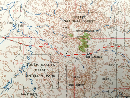 Antique Lemmon, South Dakota 1954 US Geological Survey Topographic Map – Custer National Forest, Moreau River, Buffalo, Ludlow, Shadehill SD