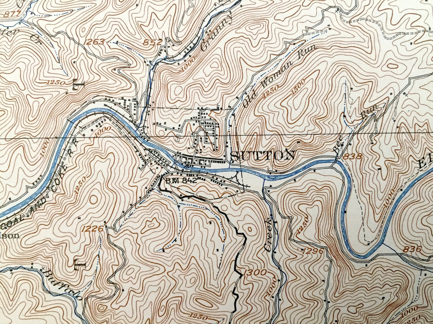 Antique Sutton, West Virginia 1910 US Geological Survey Topographic Map – Braxton County, Hamilton, Little Birch, Otter, Pembroke, Fairbanks