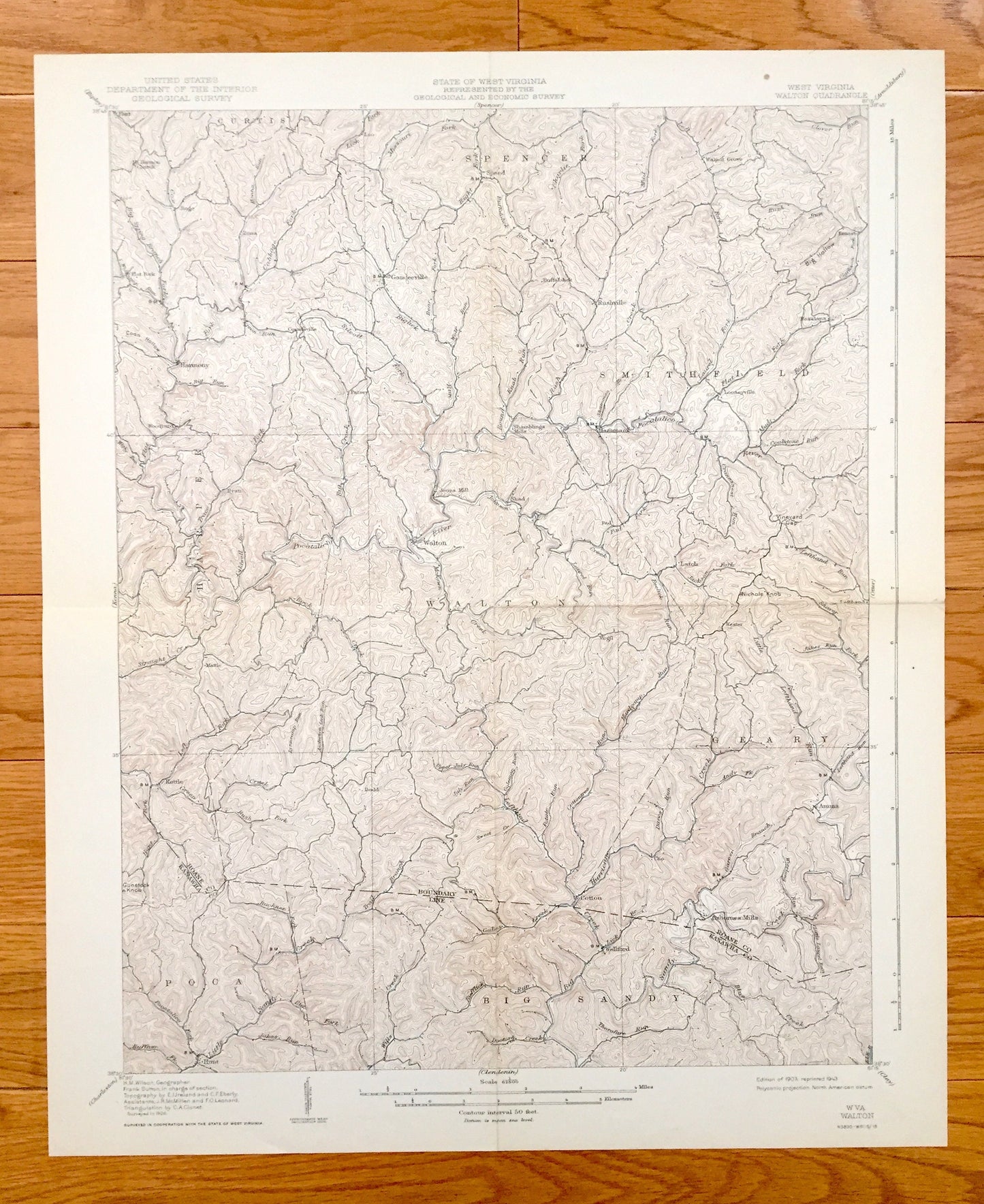 Antique Walton, West Virginia 1907 US Geological Survey Topographic Map – Roane County, Rushville, Wellford, Woodyard, Patsey, Walnut Grove