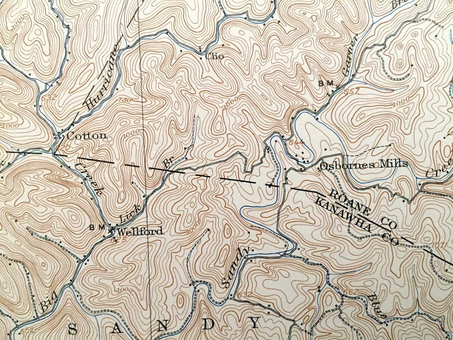 Antique Walton, West Virginia 1907 US Geological Survey Topographic Map – Roane County, Rushville, Wellford, Woodyard, Patsey, Walnut Grove