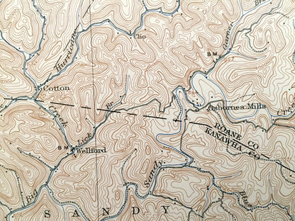 Antique Walton, West Virginia 1907 US Geological Survey Topographic Map – Roane County, Rushville, Wellford, Woodyard, Patsey, Walnut Grove