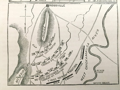 Antique 1865 Battle of Chickamauga Map from The History of the Civil War in The United States, Schmucker — Chattanooga, Rossville, Tennessee