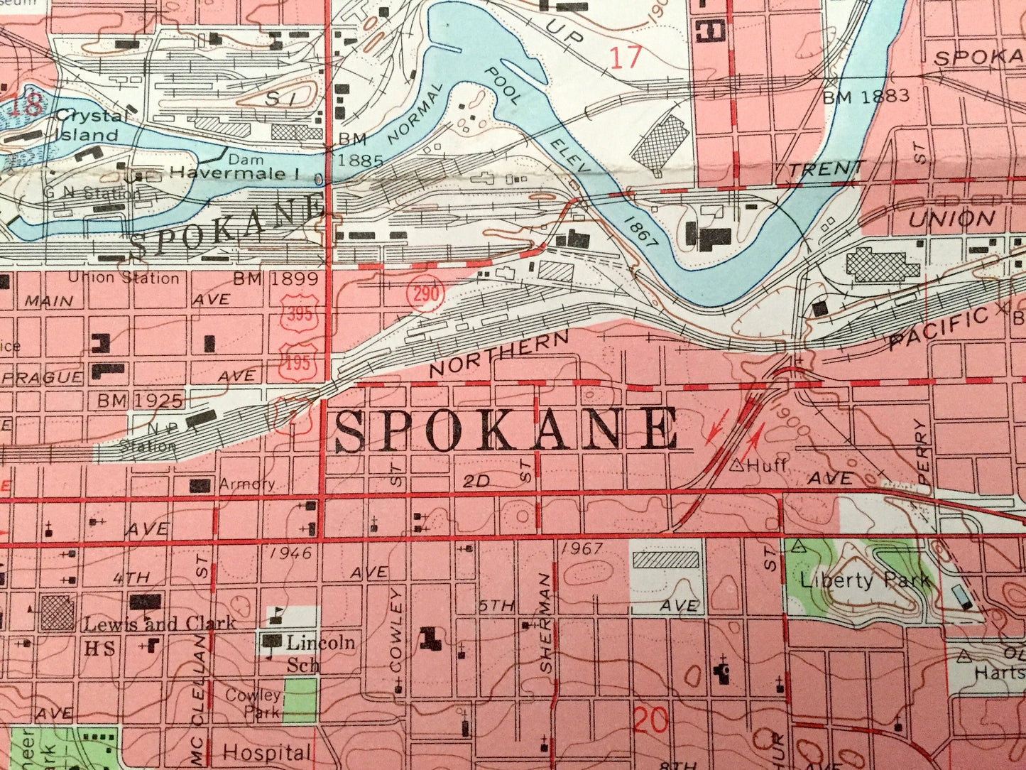 Antique Spokane, Washington 1963 Geological Survey Map – Country Homes, Dishman, Millwood, Brownes Addition, Gonzaga, South Perry, Manito WA