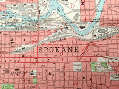 Antique Spokane, Washington 1963 Geological Survey Map – Country Homes, Dishman, Millwood, Brownes Addition, Gonzaga, South Perry, Manito WA