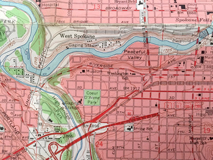 Antique Spokane, Washington 1963 Geological Survey Map – Country Homes, Dishman, Millwood, Brownes Addition, Gonzaga, South Perry, Manito WA