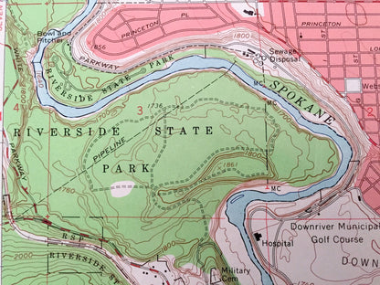 Antique Spokane, Washington 1963 Geological Survey Map – Country Homes, Dishman, Millwood, Brownes Addition, Gonzaga, South Perry, Manito WA