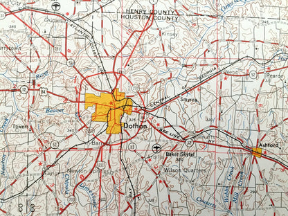 Antique Dothan, Alabama 1953 US Geological Survey Topographic Map – Georgia, Florida, Fort Rucker, Enterprise, Ozark, Headland, Ashford
