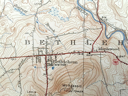 Antique  Whitefield, New Hampshire & Lunenburg, Vermont 1938 US Geological Survey Topographic Map – Lancaster Jefferson Bethlehem Carroll NH