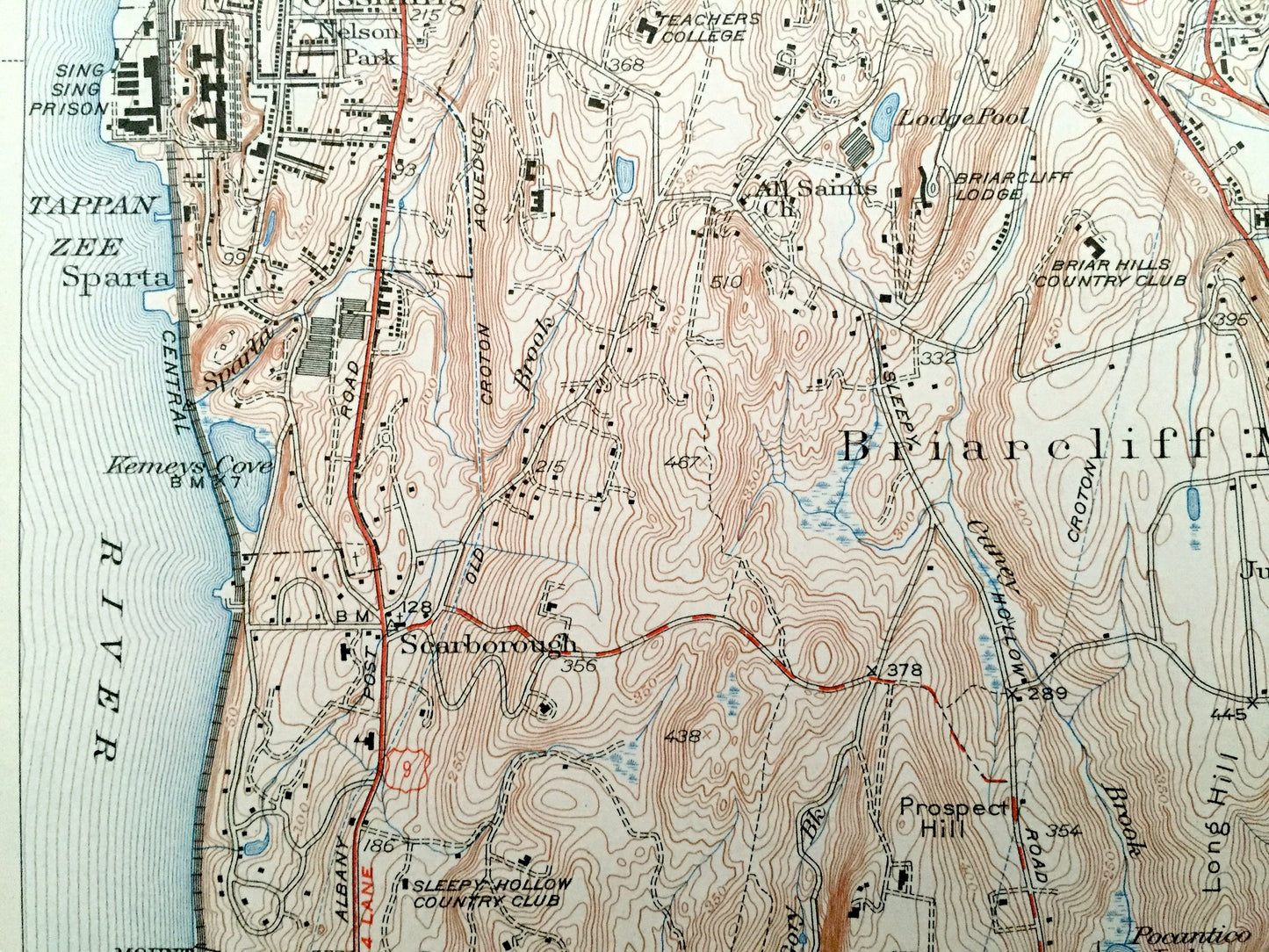 Antique Ossining, New York 1943 US Geological Survey Topographic Map – Hudson River, Croton, Cortlandt Yorktown Somers Westchester County NY