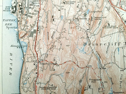 Antique Ossining, New York 1943 US Geological Survey Topographic Map – Hudson River, Croton, Cortlandt Yorktown Somers Westchester County NY