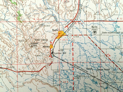 Antique Burns, Oregon 1955 US Geological Survey Topographic Map – Harney County, Hines, Buchanan, Riley Wagontire Malheur National Forest OR
