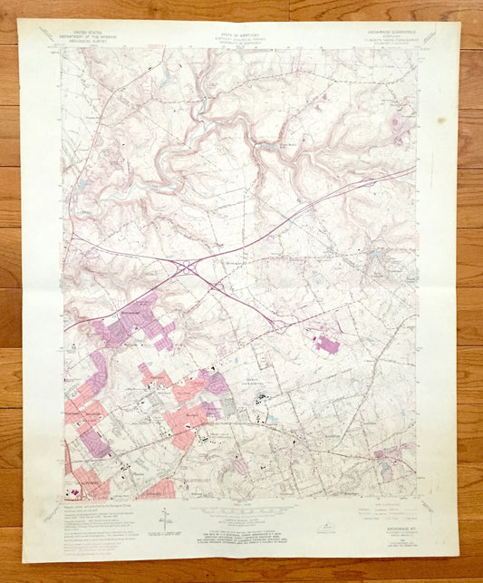 Antique Anchorage, Kentucky 1965 US Geological Survey Topographic Map – Jefferson, Oldham County, Louisville, Graymoor, Middletown, KY