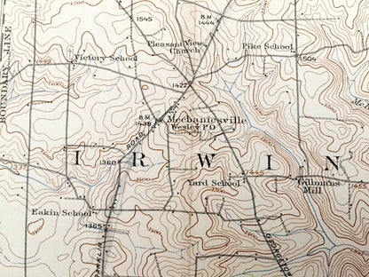 Antique Hilliards, Pennsylvania 1912 US Geological Survey Topographic Map – Butler, Venango County, Murrinsville, Clintonville, Glade Dam PA