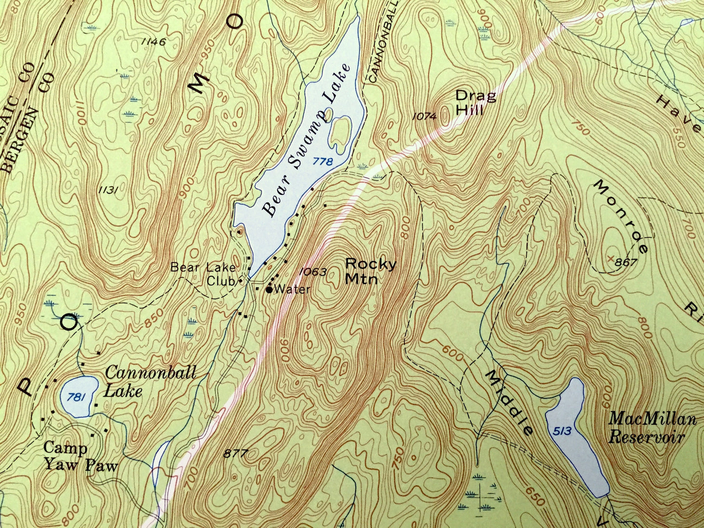 Antique Ramsey, New Jersey 1955 US Geological Survey Topographic Map – Bergen, Passaic, Rockland County, Mahwah, Ramapo, New York NJ NY