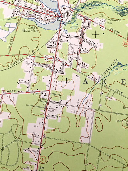 Antique Lakewood, New Jersey 1954 US Geological Survey Topographic Map – Ocean, Monmouth County, Brick, Toms River, Dover, Manchester, NJ