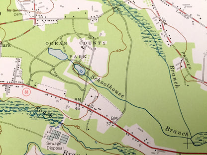 Antique Lakewood, New Jersey 1954 US Geological Survey Topographic Map – Ocean, Monmouth County, Brick, Toms River, Dover, Manchester, NJ