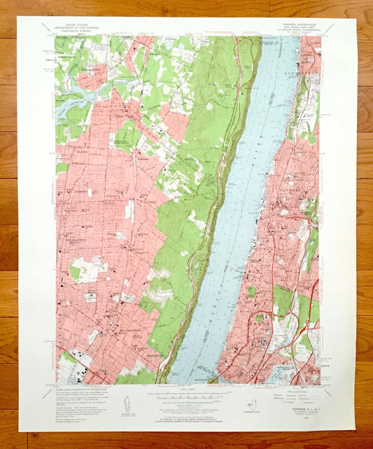 Antique Yonkers, New York 1956 US Geological Survey Topographic Map – Westchester, Bronx County, Bergen County, Bronx, Upstate, New Jersey