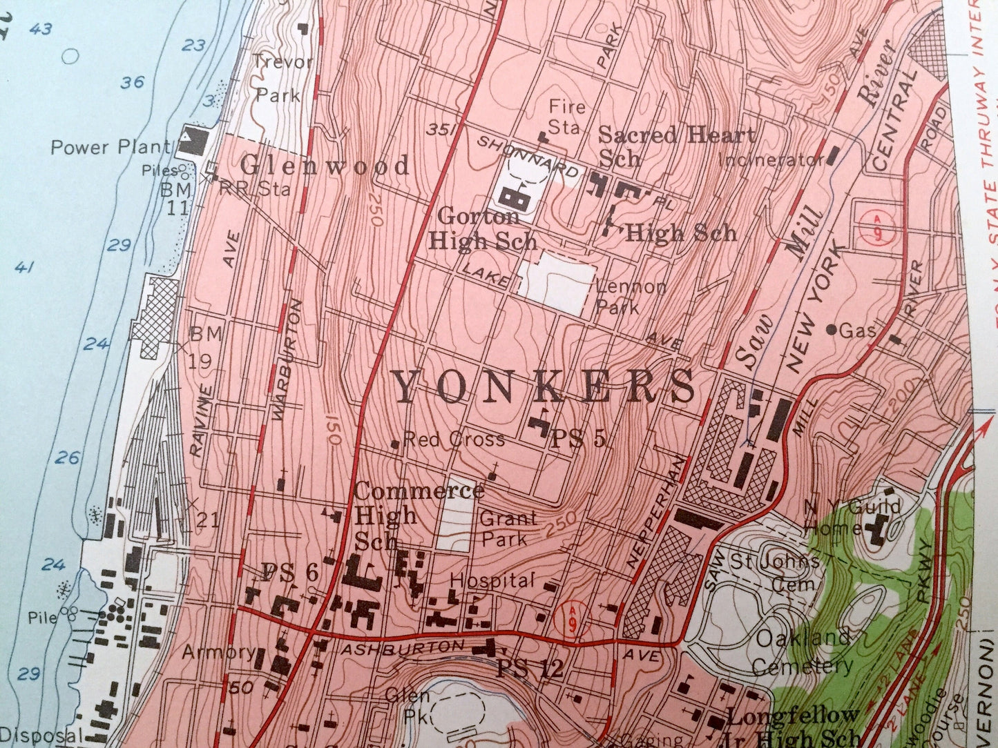 Antique Yonkers, New York 1956 US Geological Survey Topographic Map – Westchester, Bronx County, Bergen County, Bronx, Upstate, New Jersey