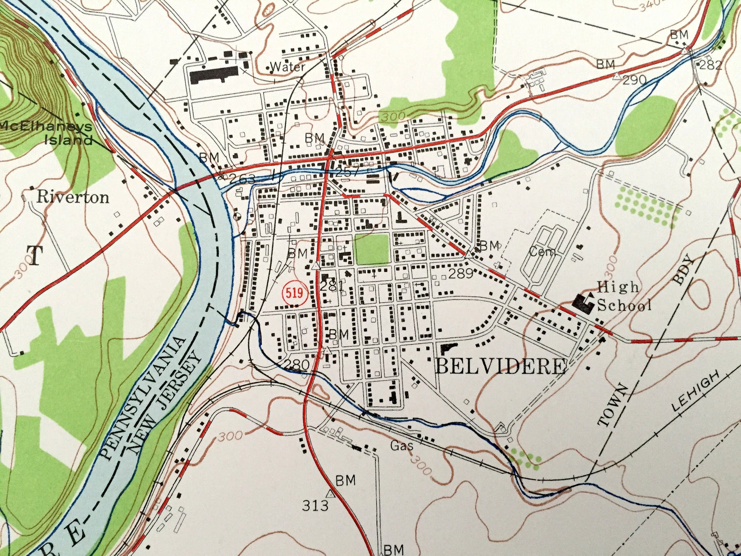 Antique Belvidere, New Jersey 1955 US Geological Survey Topographic Map – Warren, Northampton County, White, Harmony, Pennsylvania, NJ PA