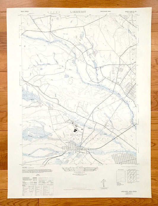 Antique Lakehurst, New Jersey 1947 US Geological Survey Topographic Map – Ocean County, Jackson, Manchester Dover Lakewood Pleasant Grove NJ