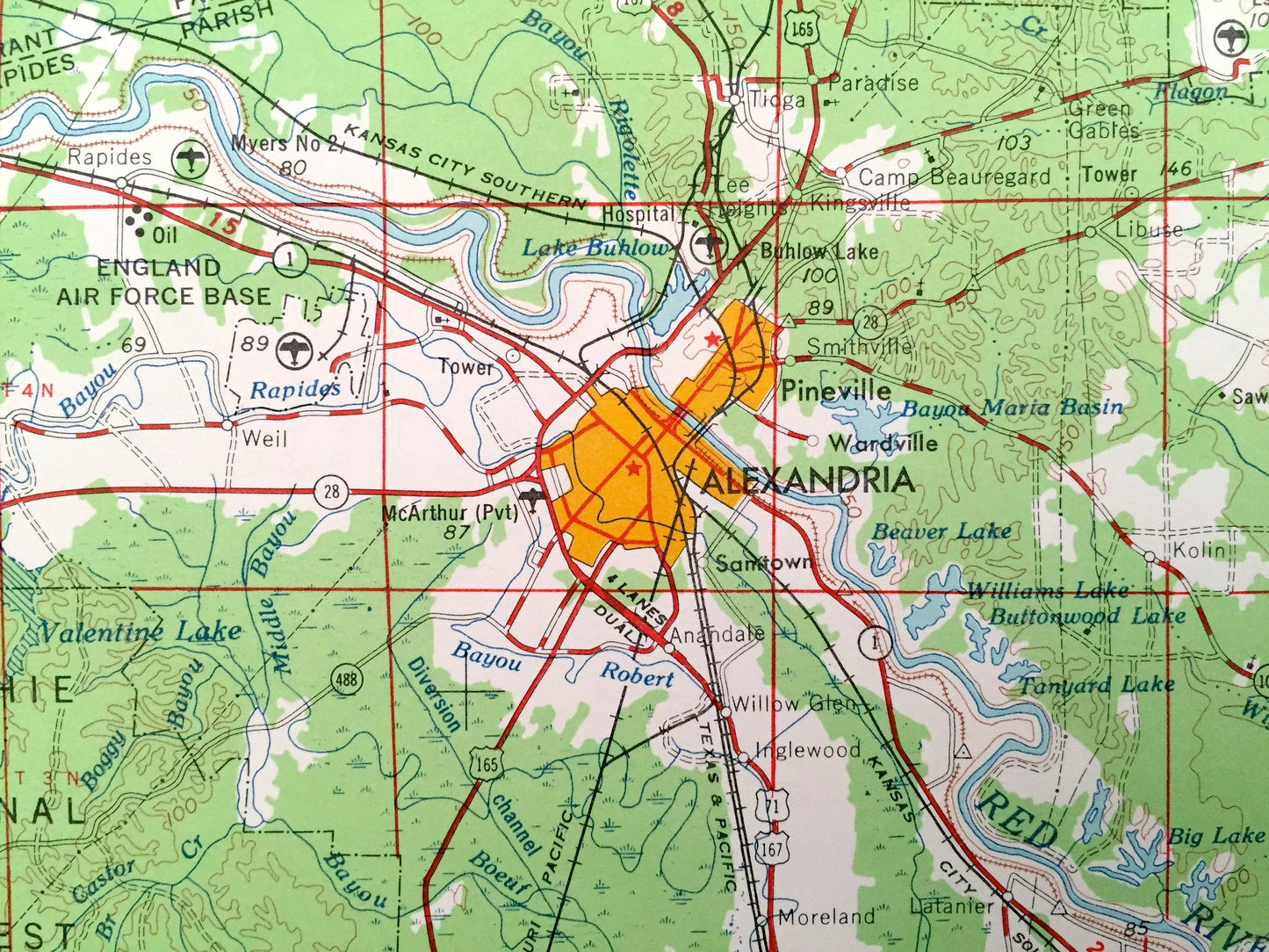 Antique Alexandria, Louisiana 1953 US Geological Survey Topographic Map – Pineville, Marksville, Lecompte, Natchitoches, Winnfield Colfax LA