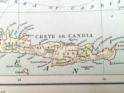 Antique 1888 Turkey in Europe Map from A & C Black's World Atlas – Greece, Macedonia, Bulgaria, Albania, Athens, Montenegro, Serbia, Hungary