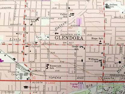 Antique Glendora, California 1966 US Geological Survey Topographic Map – Los Angeles, La Verne, San Dimas Tanbark Flats San Gabriel River NY