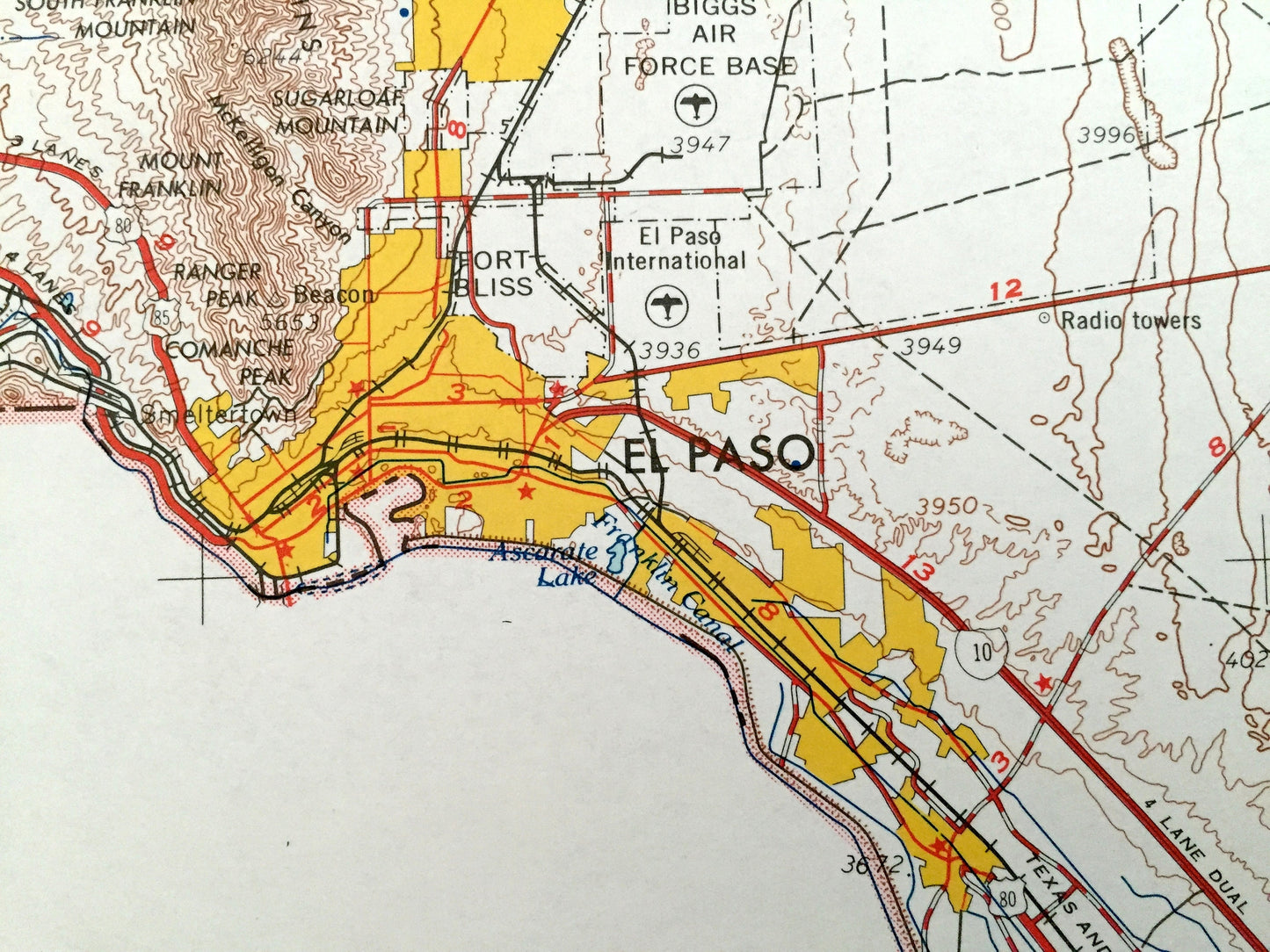 Antique El Paso, Texas 1965 US Geological Survey Topographic Map – Fabens, Clint, Canutillo, San Elizario, Smeltertown, Anthony, New Mexico