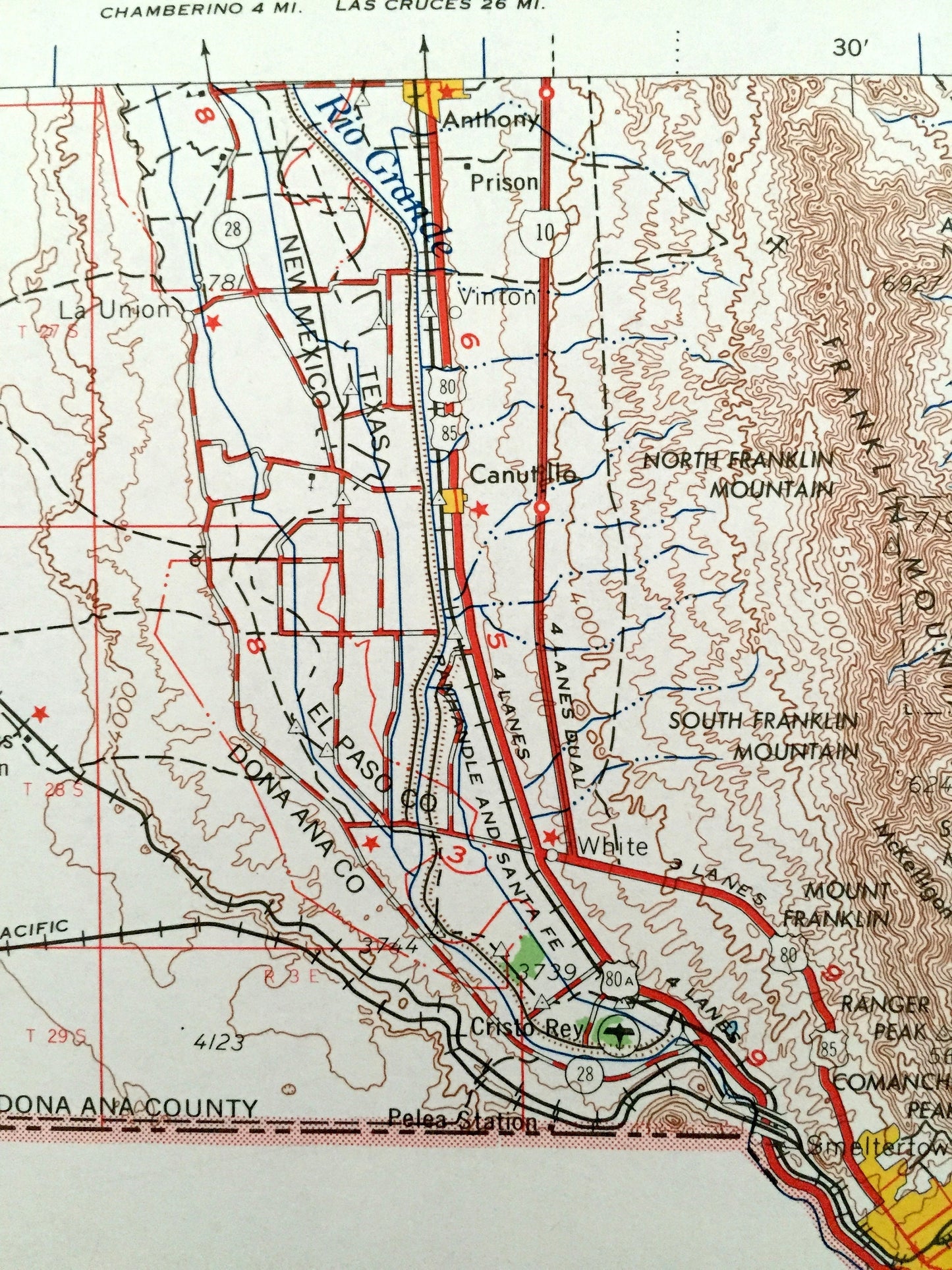 Antique El Paso, Texas 1965 US Geological Survey Topographic Map – Fabens, Clint, Canutillo, San Elizario, Smeltertown, Anthony, New Mexico