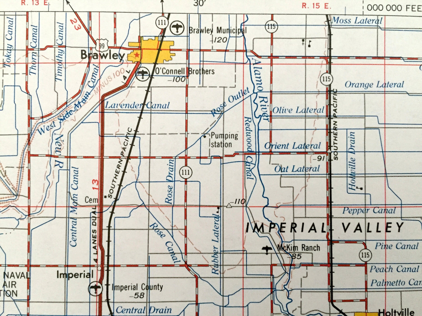 Antique El Centro, California 1964 US Geological Survey Topographic Map – Holtville, Calexico, Brawley, Dixieland, Seeley, Meloland, Arizona